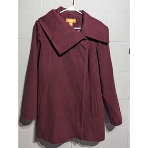 Michael Kors Womens 100% Wool Bergundy Pea Coat Size 12 Old Money Flaw